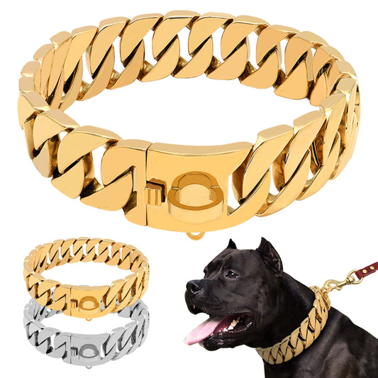 Strong Metal Dog Chain Collars Stainless Steel Pet Training Choke Collar For Large Dogs Pitbull  Silver Gold Show Collar